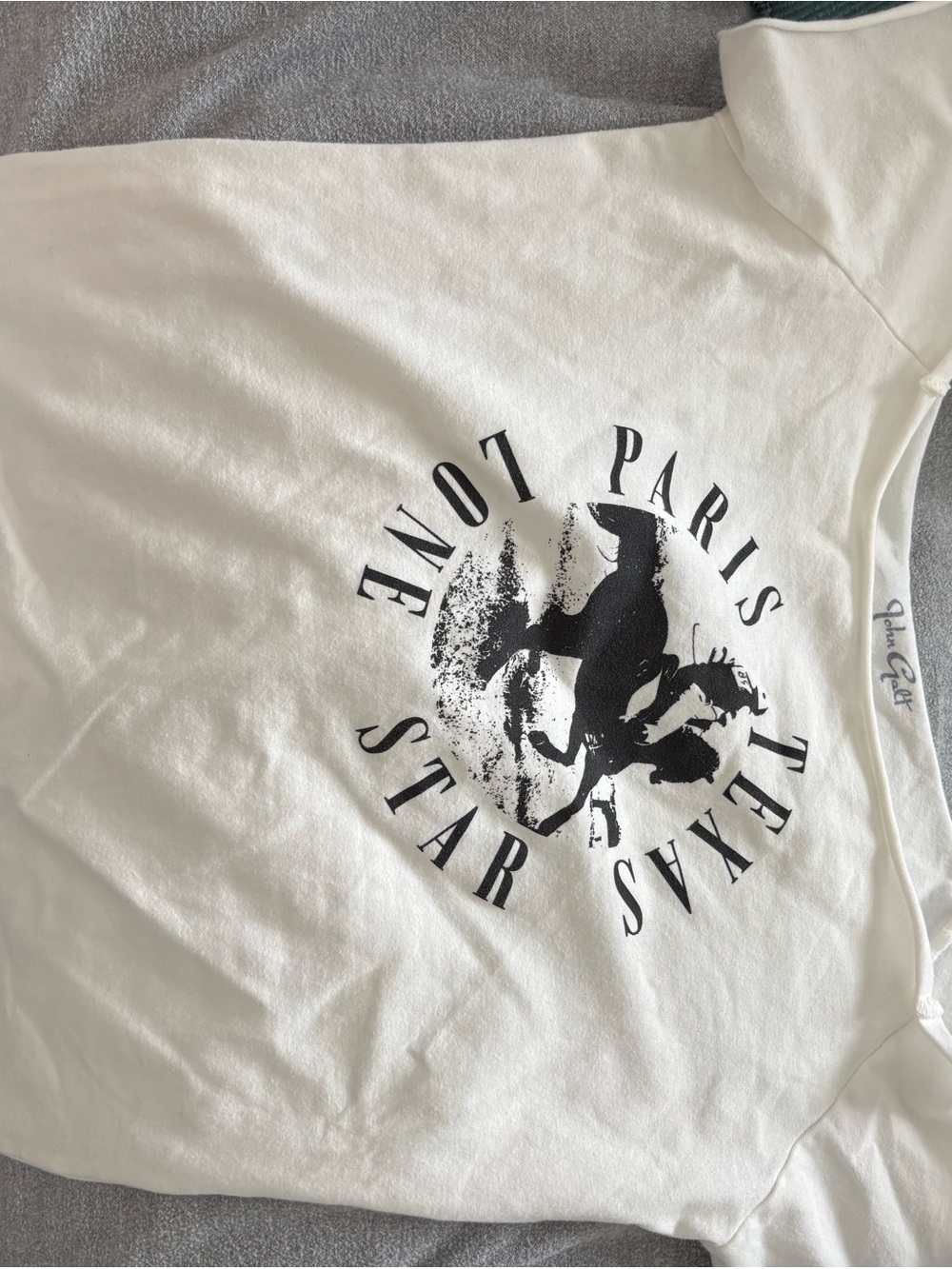 NWOT White Graphic Tee with Black Horse Logo